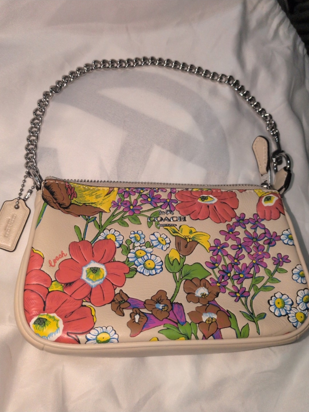 Coach Floral Print Leather Wristlet in Cream